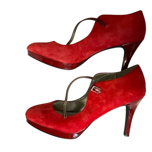 Alfani Red Suede Heels Pump Shoes Size 10M Platform Holiday Women Coquette - Picture 7 of 12